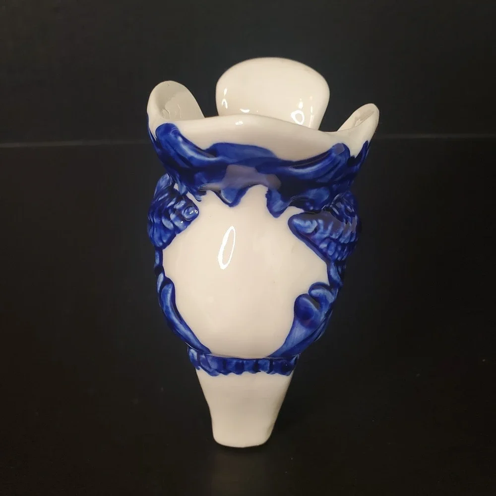 Vintage Victorian Shoe Delft Style Ceramic Planter Boot Décor Blue Bird On White